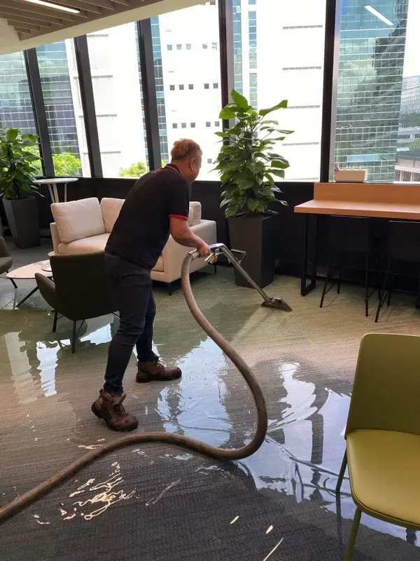 Extraction crew pulling standing water off a flooded floor in Federal Way