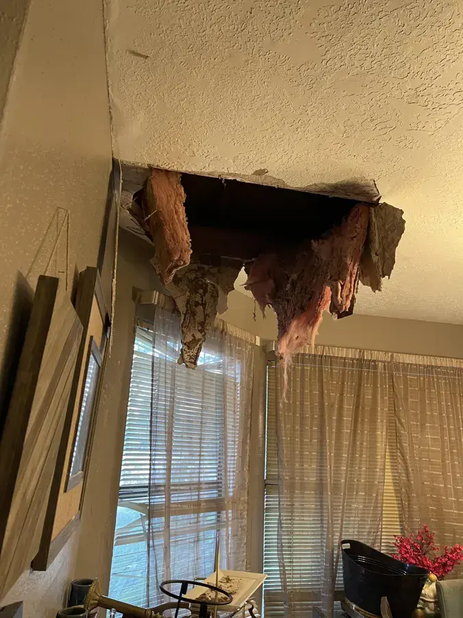 Ceiling opened by a leak from the unit above in a Federal Way apartment